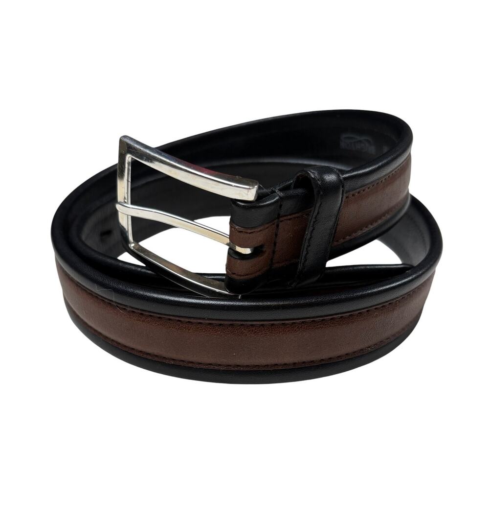 Brighton Two Tone Leather Belt Men's Size 38 Black Brown Silver Buckle Classic